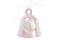 Подвесной декор колокольчик с объемным декором Сердце, 7см, цвет - розовый перламутр, 4шт