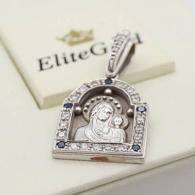 Ладанка Сонечко з діамантами та сапфірами від EliteGold ширина 15 мм 14092022