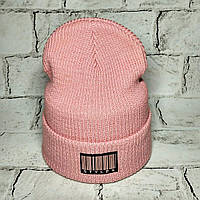 Шапка жіноча Лопата, рубчик, пудра, 52-58 см
