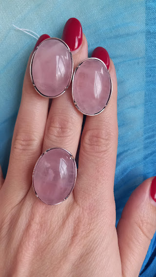 Срібний комплект із рожевим кварцом, фото 1