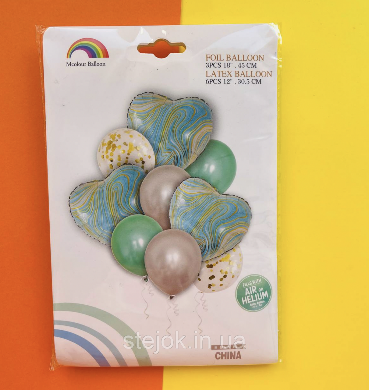 Набір фольгованих і латексних кульок та синіх сердець, у наборі 9 куль, фото 1