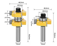 Комплект фрез 9538 для дерева для зрощування пари 2 штуки (тато мама) — хвостовик 12 мм