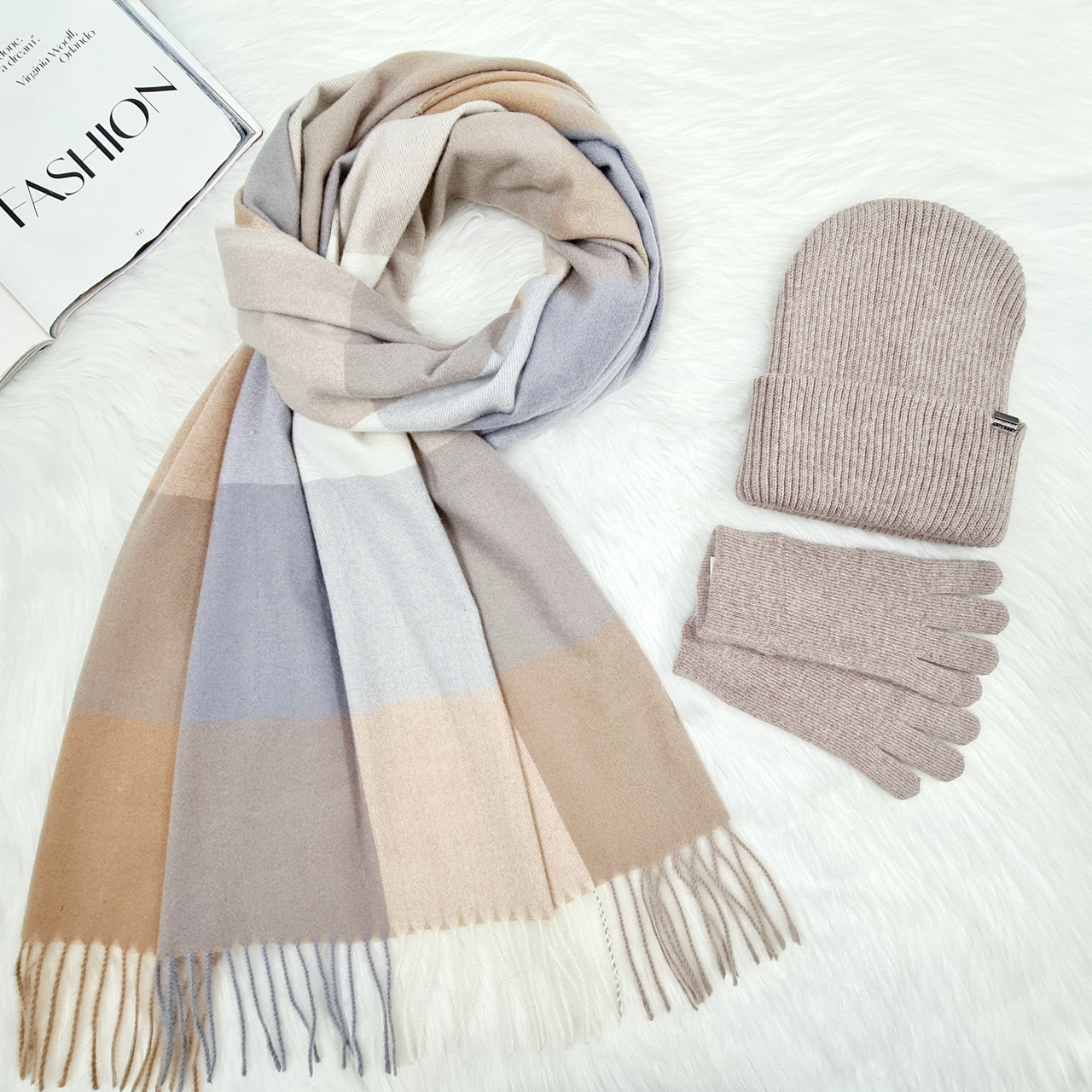 Комплект жіночий зимовий ангора з вовною (шапка+шарф+рукавички) ODYSSEY 57-59 см різнокольоровий 12535 - 1291 - 4072, фото 1