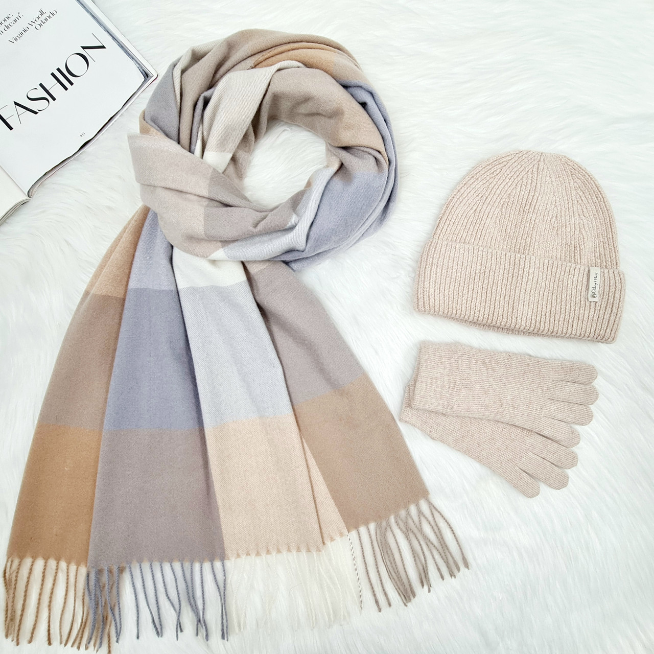 Комплект жіночий зимовий ангора з вовною на флісі  (шапка+шарф+рукавички) ODYSSEY 57 - 60 см різнокольоровий 12968 - 1291 - 4063, фото 1