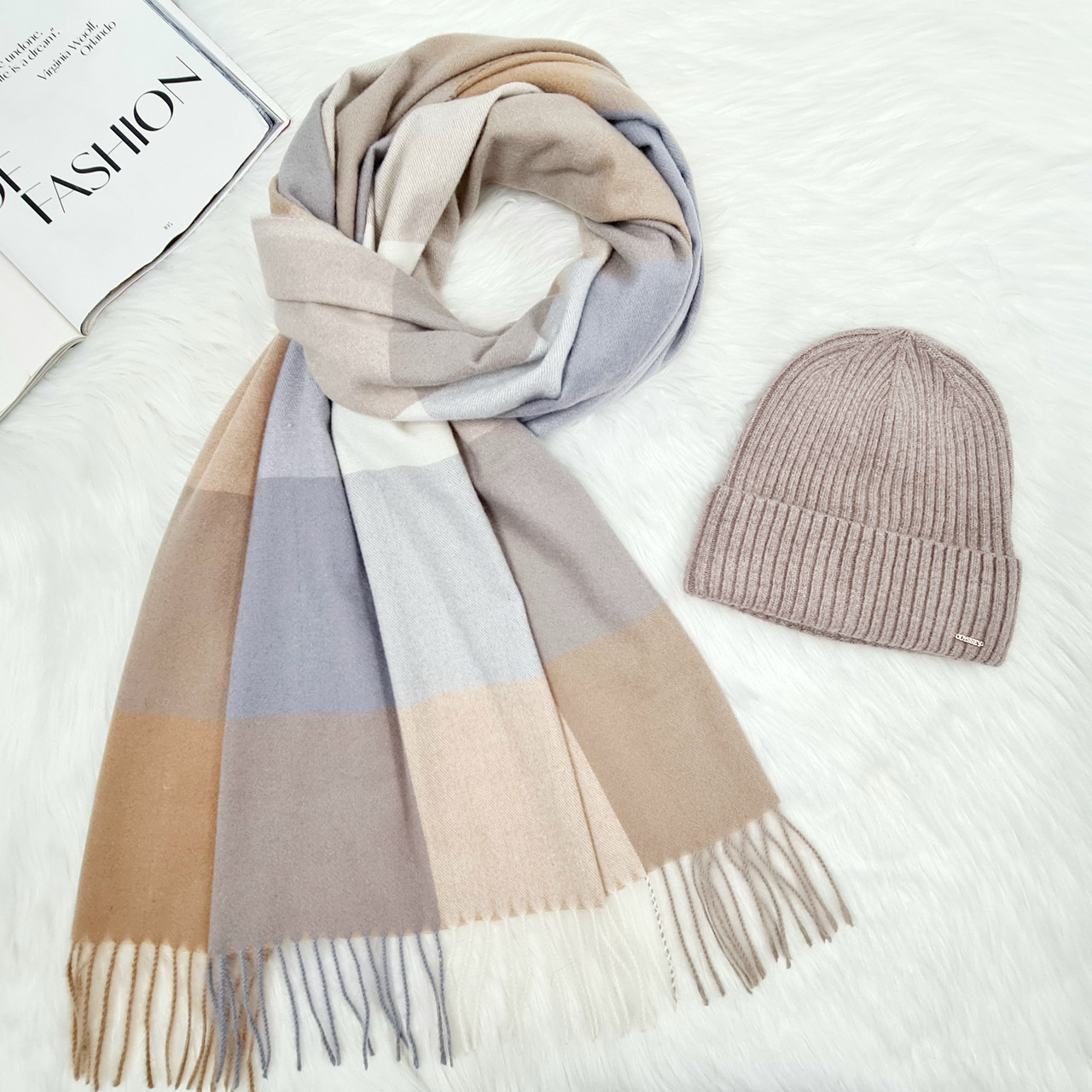 Комплект жіночий зимовий ангора з вовною на флісі (шапка+шарф) ODYSSEY 56-58 см різнокольоровий 12805 - 1291, фото 1