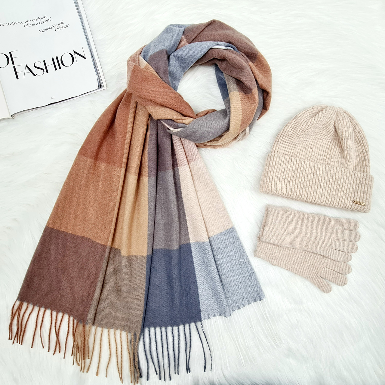 Комплект жіночий зимовий ангора з вовною на флісі (шапка+шарф+рукавички) ODYSSEY 56-58 см різнокольоровий 12700 - 1061 - 4063, фото 1