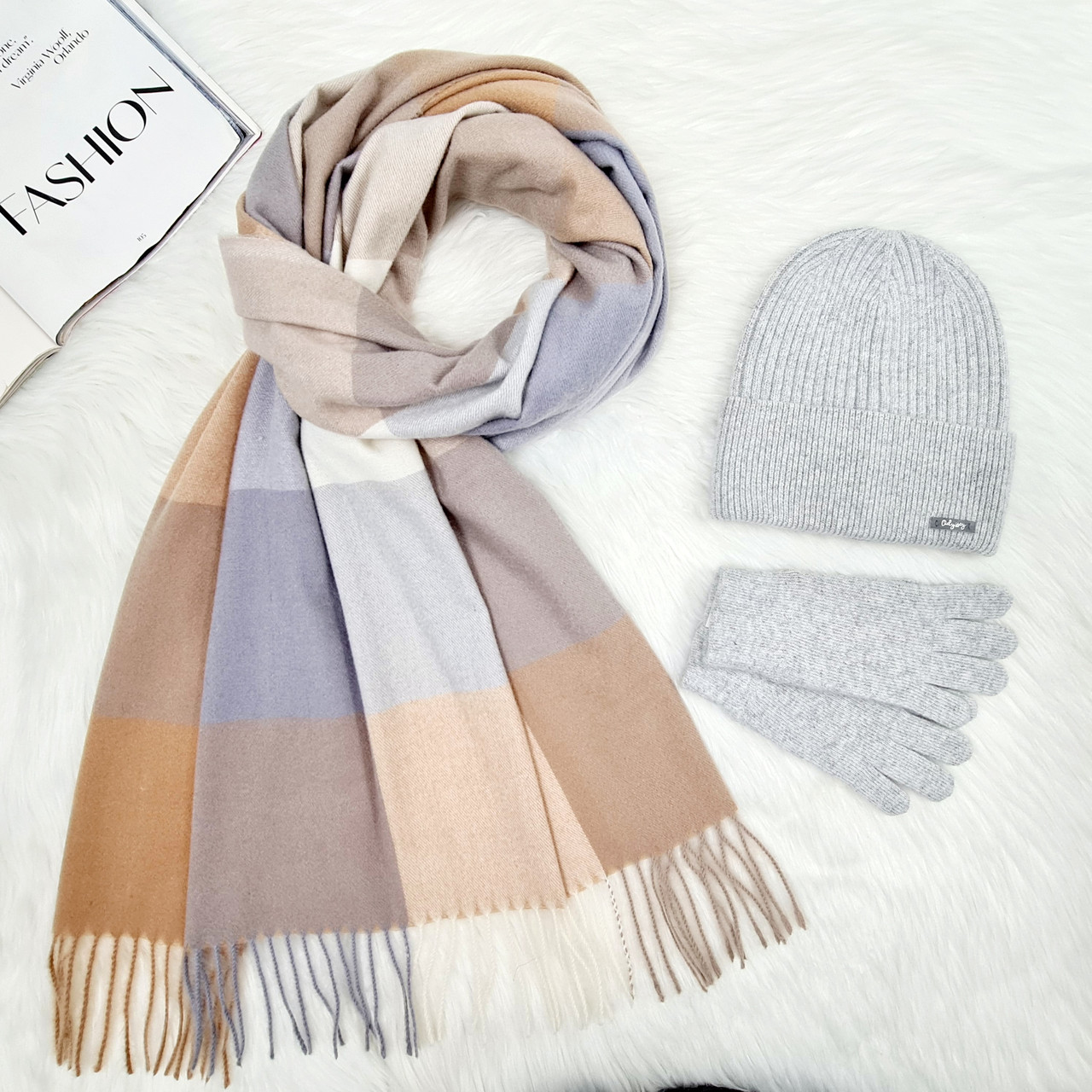 Комплект жіночий зимовий ангора з вовною (шапка+шарф+рукавички) ODYSSEY 56-58 см різнокольоровий 12320 - 1291 - 4001, фото 1