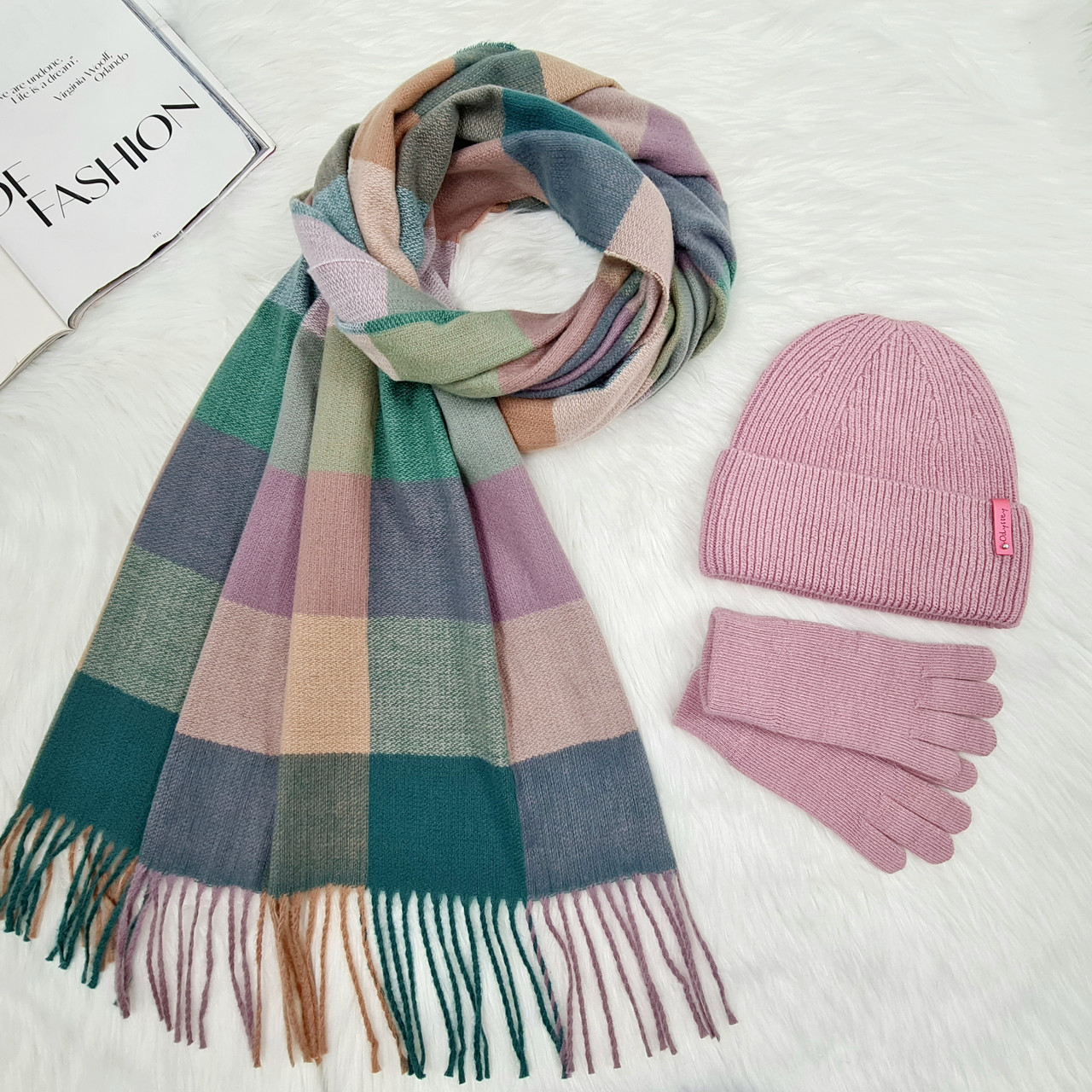 Комплект жіночий зимовий ангора з вовною на флісі (шапка+шарф+рукавички) ODYSSEY 57-60 см різнокольоровий 12977 - 8044 - 4066, фото 1