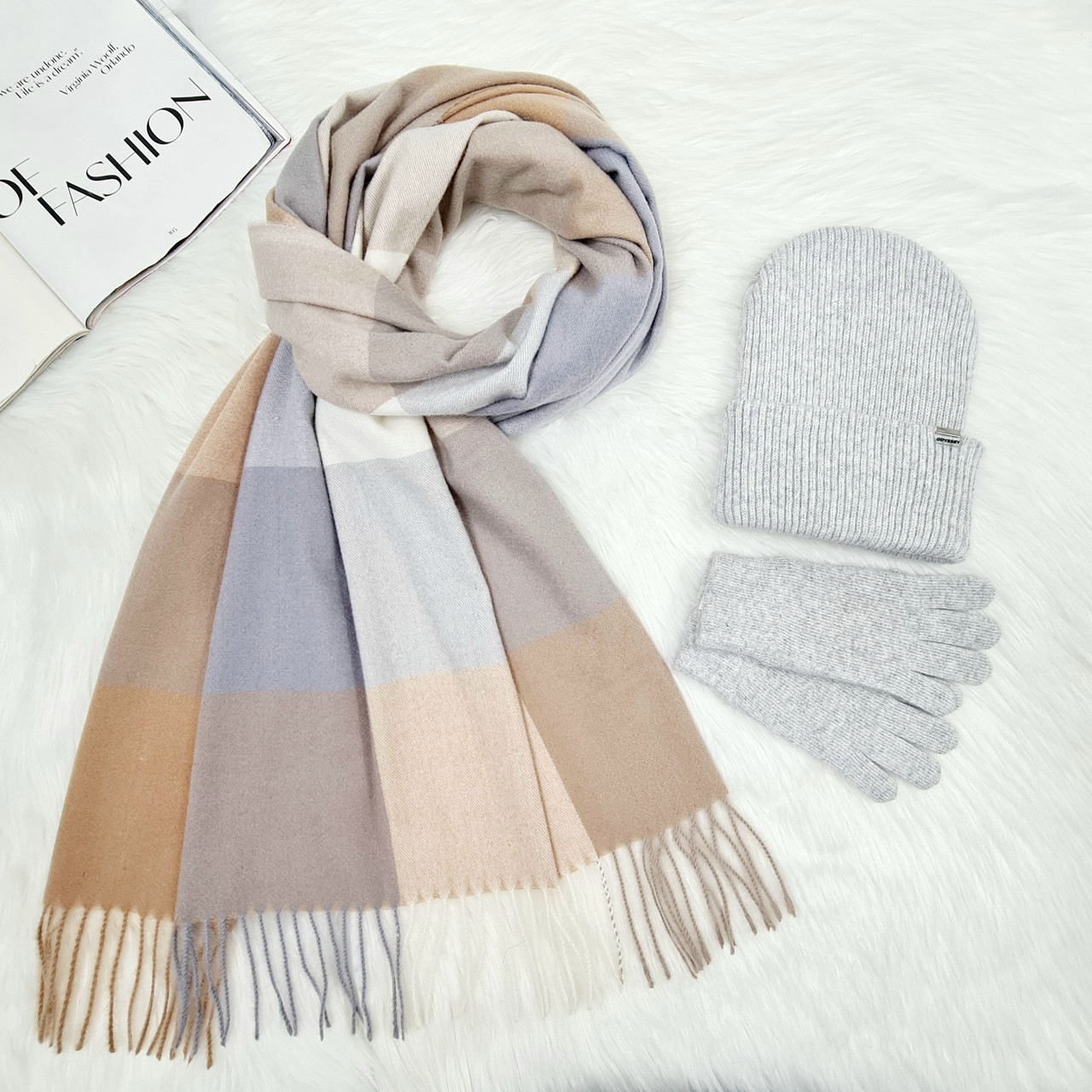 Комплект жіночий зимовий ангора з вовною (шапка+шарф+рукавички) ODYSSEY 57-59 см різнокольоровий 12531 - 1291 - 4001, фото 1