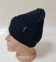 Шапка чоловіча тепла з флісовою підкладкою з закотом меланжева