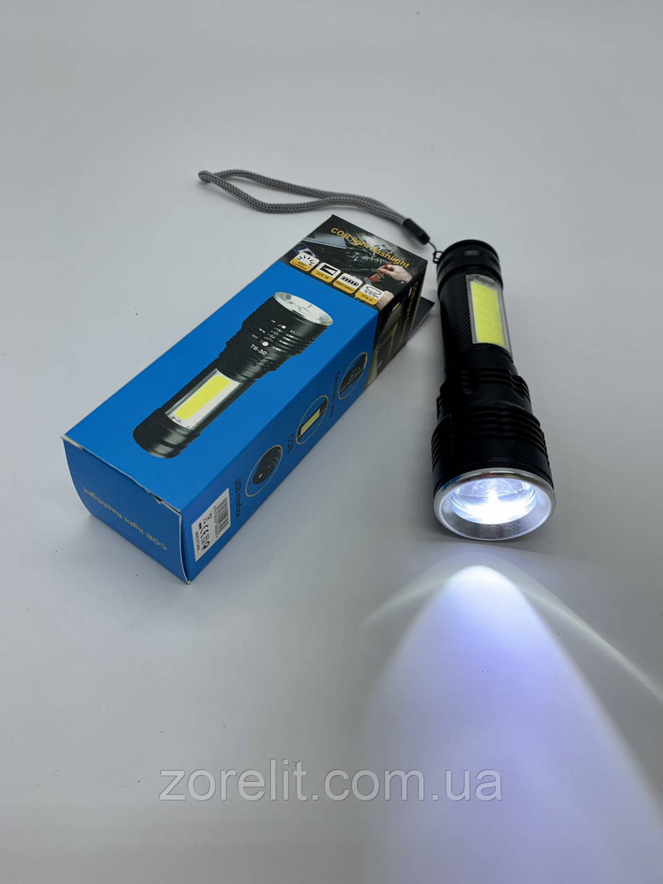 Ліхтарик металевий ZOOM,USB, COB Т6-30 червоне світло