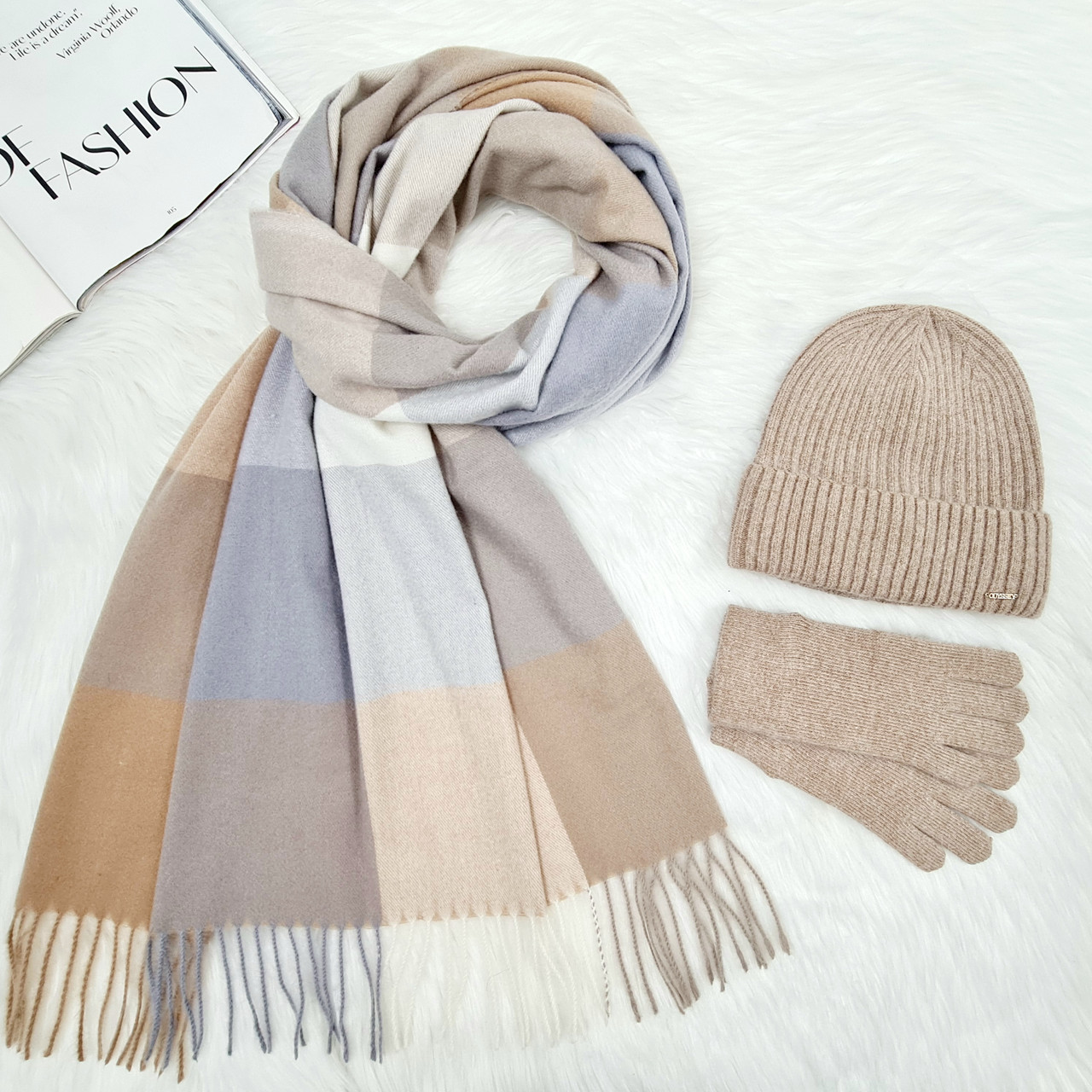 Комплект жіночий зимовий ангора з вовною на флісі  (шапка+шарф+рукавички) ODYSSEY 56-58 см різнокольоровий 12793 - 1291 - 4075, фото 1