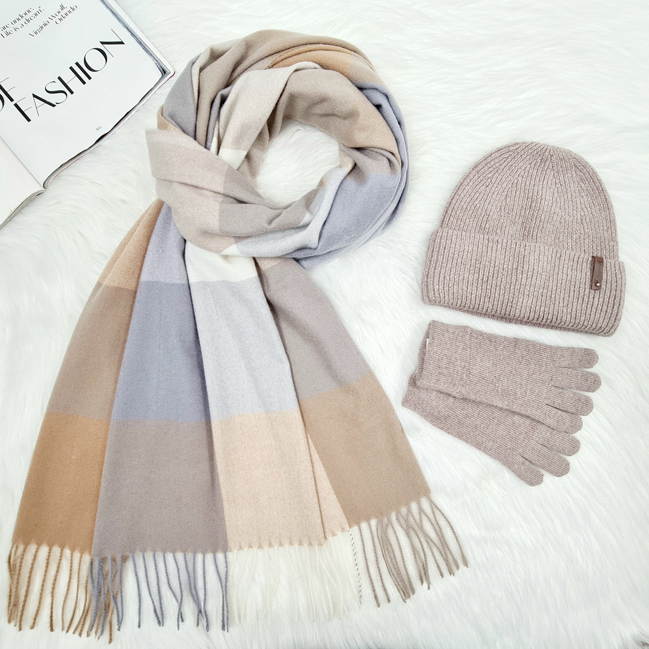 Комплект жіночий зимовий ангора з вовною на флісі (шапка+шарф+рукавички) ODYSSEY 57 - 60 см різнокольоровий 12986 - 1291 - 4072, фото 1