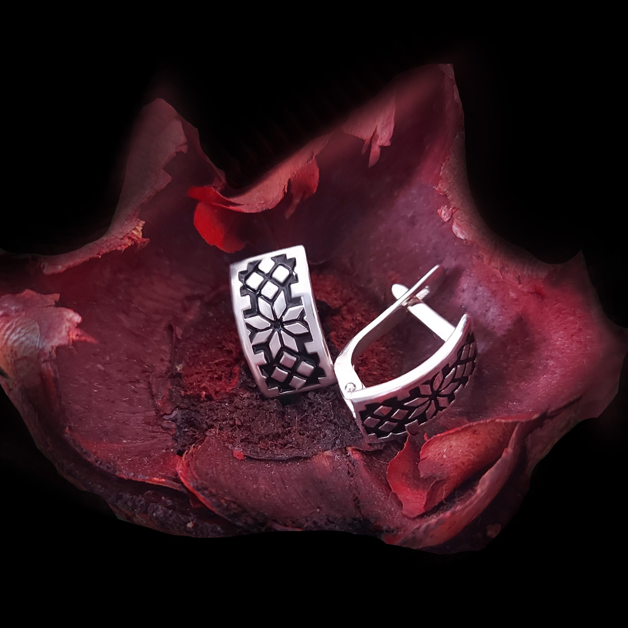 Вишиванка Алатир, сережки жіночі, срібло 925, золото 585/750 проба