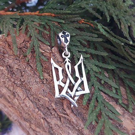 Герб України Тризуб, на намистині підвісі з однієї сторони Герб України, з іншої хрест., фото 1