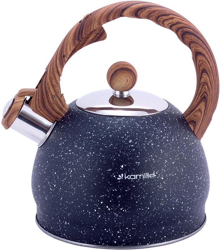 Чайник Kamille Whistling Kettle Marble 2 л із неіржавкої сталі зі свистком, чорний мармур