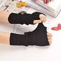 Длинные вязаные митенки , перчатки рукавицы без пальцев . Трендовые митенки аниме