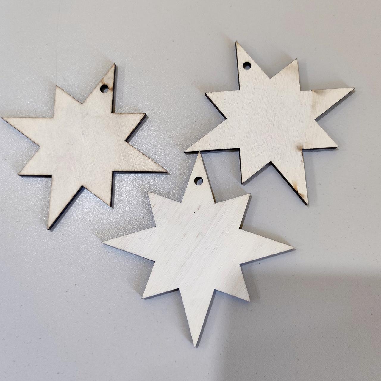 Підвіска фанерна "Зірка-8" на ялинку 6,5*6,5 см.. заготівка для декору. під фарбування. для декупажу