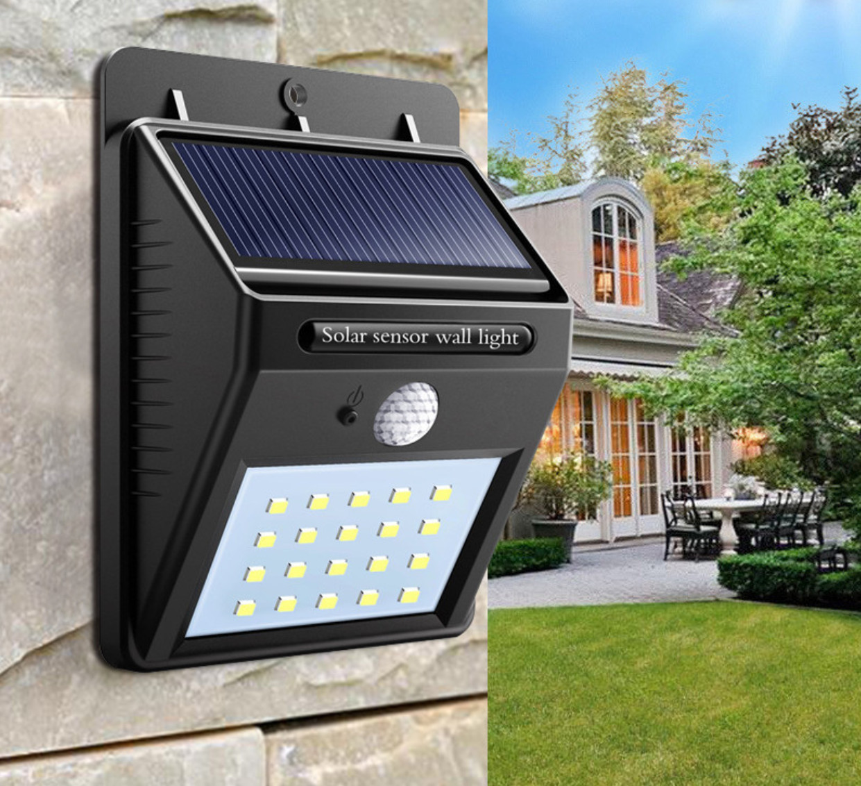 Фонтар вуличний світильник акумуляторного сонячної батареї 20 SMD PIR CDS UKC BL-609