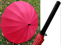 Зонт японский Меч Катана Красный 16 спиц. Трость, фибергласс, купол диаметром 110 см., длина трости 88 см.