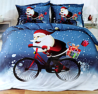 Двуспальное постельное белье - Дед Мороз на велосипеде