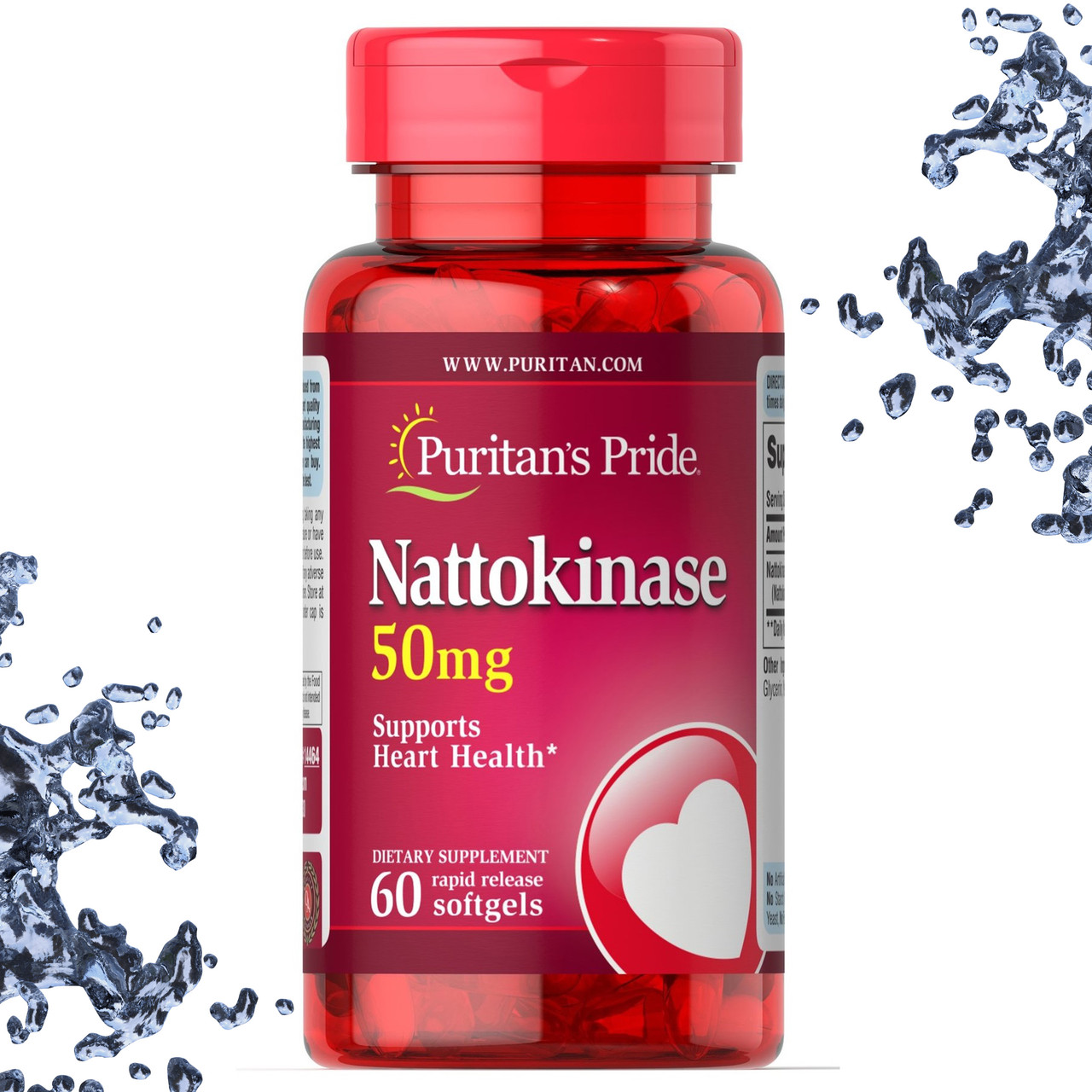 Натокіназа Puritan's Pride Nattokinase 50 мг 60 гелевих капсул, фото 1