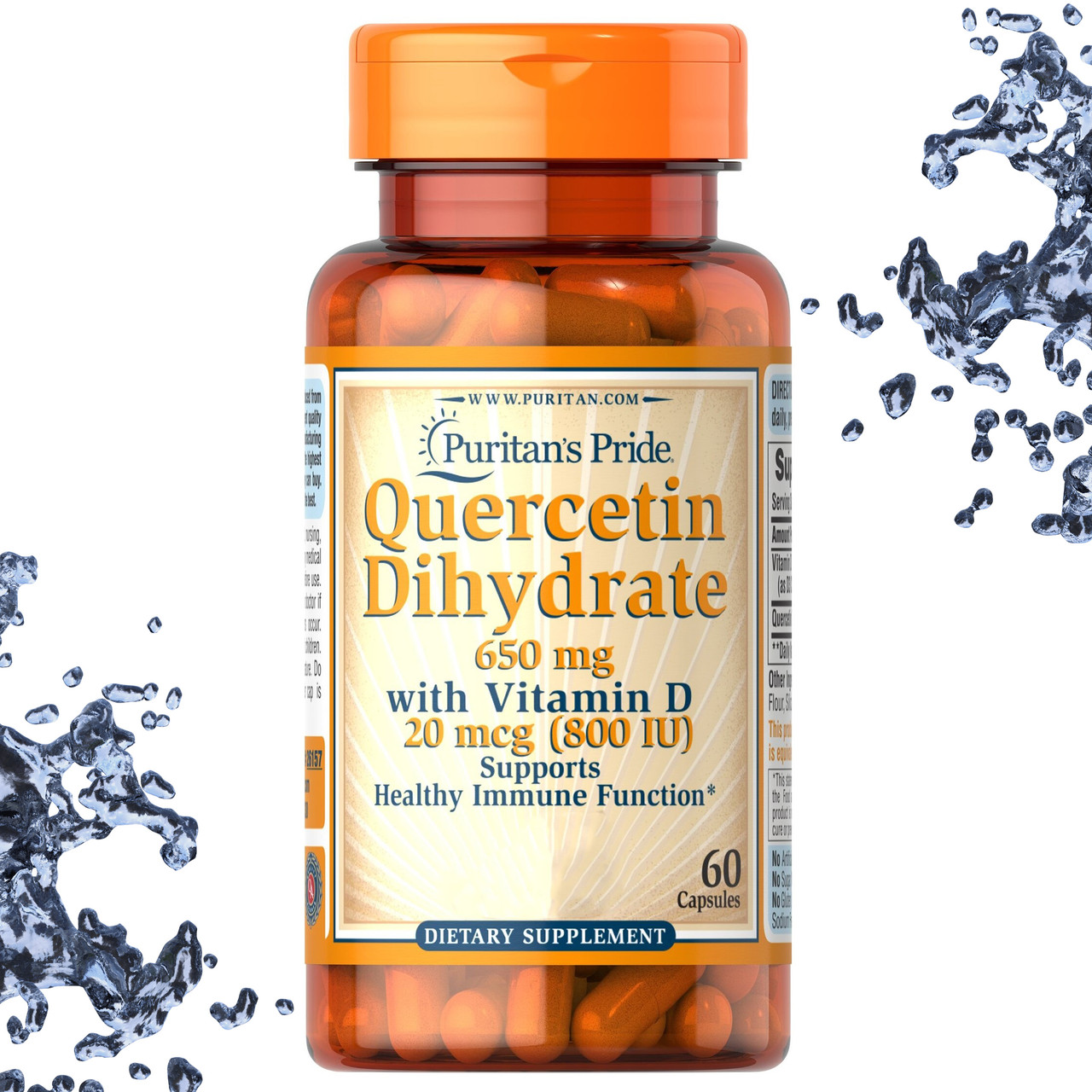 Кверцентин + Вітамін Д Puritan's Pride Quercetin Dihydrate 650 мг + D 20 мкг (800 IU) 60 капсул