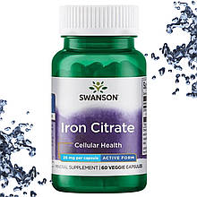 Залізо Цитрат Swanson Iron Citrate 25 мг Cellular Health 60 вегетаріанських капсул