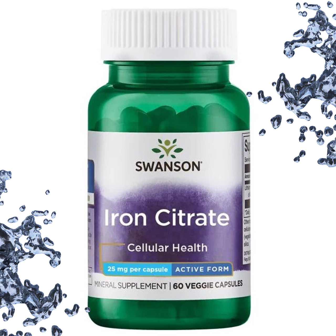 Залізо Цитрат Swanson Iron Citrate 25 мг Cellular Health 60 вегетаріанських капсул, фото 1