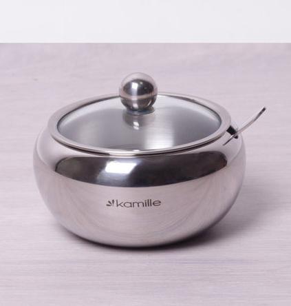 Цукорниця Kamille 460мл hotdealhotdeal hotdeal hotdeal hotdeal нержавійка з ложкою і скляною кришкою