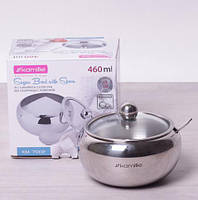 Цукорниця Kamille 460мл hotdealhotdeal hotdeal hotdeal hotdeal нержавійка з ложкою і скляною кришкою, фото 5