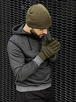Комплект зимний Шапка + Перчатки Shoves теплый до -30°С хаки | Шапка мужская женская ЛЮКС качества