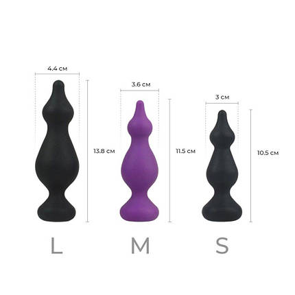 Анальна пробка Adrien Lastic Amuse Mini Black (S) з двома переходами, макс. діаметр 3 см, фото 2
