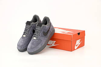 Чоловічі зимові кросівки Nike Air Force 1 Winter Grey (Темно-Сірі) Взуття Найк Аир Форс В'єтнам натуральний замш з хутром утеплені