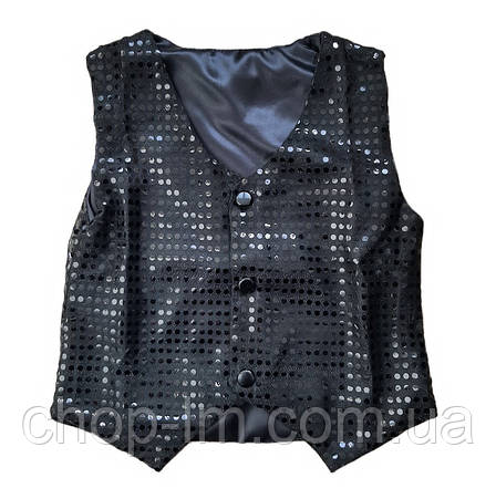 Жилетка чорна блискуча (Ріст 140-146 см). Класичний чорний жилет із паєтками, фото 1