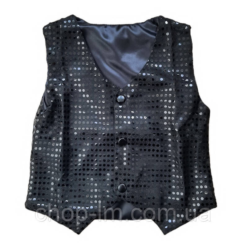 Жилетка чорна блискуча (Ріст 140-146 см). Класичний чорний жилет із паєтками