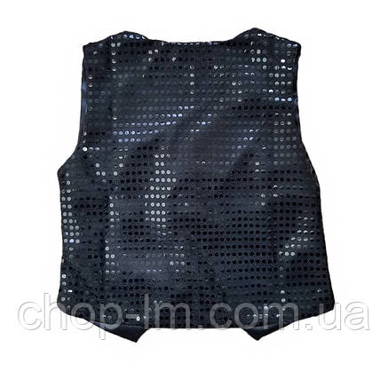 Жилетка чорна блискуча (Ріст 140-146 см). Класичний чорний жилет із паєтками, фото 2