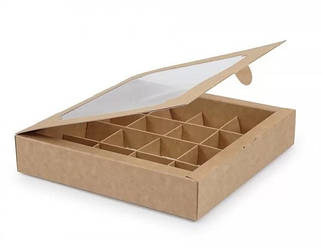 Коробка для 16 цукерок з прозорим вікном, мілований Крафт картон
