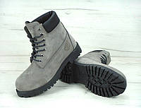 Зимние женские ботинки Timberland boots Grey (Серые) Обувь Тимберленд высокие зима нубук мех утепленные Турция