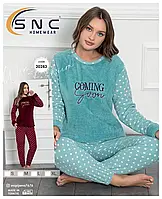 Пижама женская с длинным рукавом и штанами флисовая теплая .костюм для домаТурция SNC 20283 мятный
