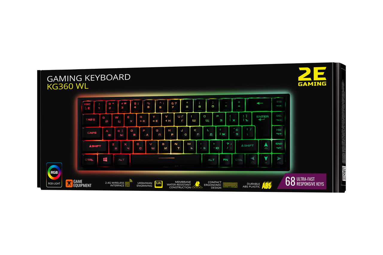 2E Gaming Клавіатура ігрова KG360 RGB 68key WL Black Ukr