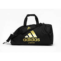 Спортивная сумка-рюкзак с золотым логотипом Judo черная 2 в 1 многофункциональная и удобная в носке.