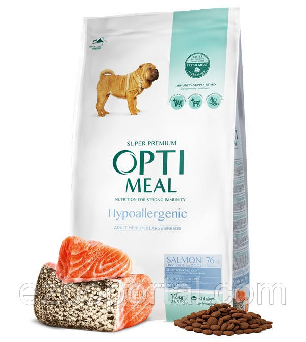 Корм Optimeal Adult Dogs Hypoallergenic Medium and Large Breeds Salmon (Гiпоаллергенний корм для собак)12 кг