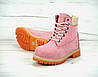 Зимові жіночі черевики Timberland boots Pink (Рожеві) Взуття Тімберленд Індонезія високі зима натуральний нубук хутро утеплені, фото 3