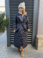 Зимнее тёплое женское пальто плащевка силикон 200 Канада Цвет: мокко, черный Размер: 42-48