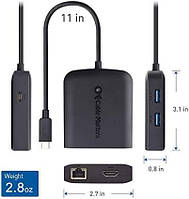 Адаптер. usb c із hdmi 4k, зарядка 80 Вт, гігабітний Ethernet і 3 порти usb чорного кольору - usb-c