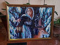 Картина вышита бисером ручной работы (Снежная Королева) в рамке 40х30см