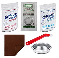 Набор для чистки кофемашины 3 вида чистки + щетка, полотенце, слепое сито