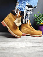 Зимние женские ботинки Timberland boots Ginger (Песочные) Тимберленд Вьетнам высокие нубук натуральный мех