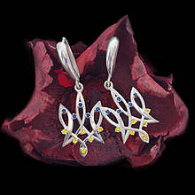 Тризуб з камінцями сережки, Герб Тризуб, Тризуб Україна, Тризубець, сережки жіночі срібло 925.